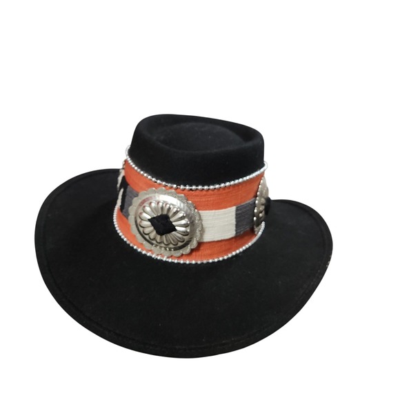 PFI Ladies 100% Wool Western Hat Small Black Fedora Conchos Made‎ In USA Woven - Picture 5 of 10
